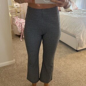 Urban Outfitters Black and White Houndstooth Ankle Flare Trousers